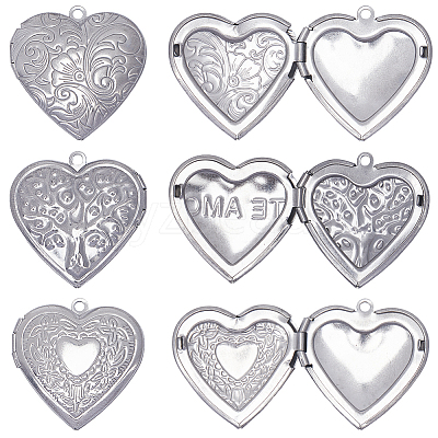12Pcs 3 Styles 316 Stainless Steel Locket Pendants STAS-SC0007-55-1