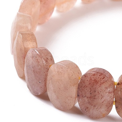 Natural Strawberry Quartz Oval Beaded Stretch Bracelet G-E010-01M-1