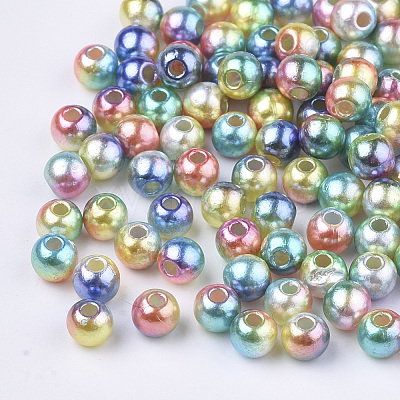 Rainbow ABS Plastic Imitation Pearl Beads OACR-Q174-4mm-07-1