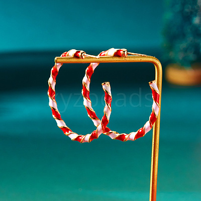 Christmas Alloy Enamel Twist C-Shaped Stud Earrings FS-WG4C0CB-07-1