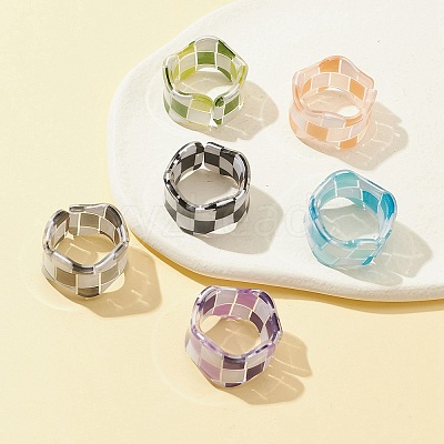 Resin Tartan Pattern Cuff Ring RJEW-FS0001-06-1