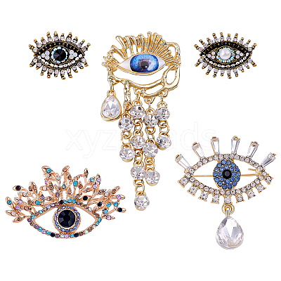 5Pcs 5 Styles Alloy Rhinestone Lapel Pins for Backpack Clothes JEWB-ME0001-40-1