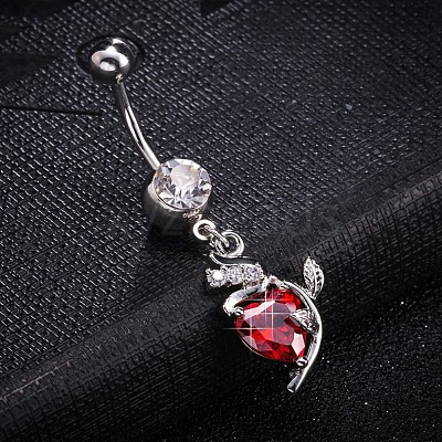 Brass Cubic Zirconia Navel Ring AJEW-EE0004-34A-1