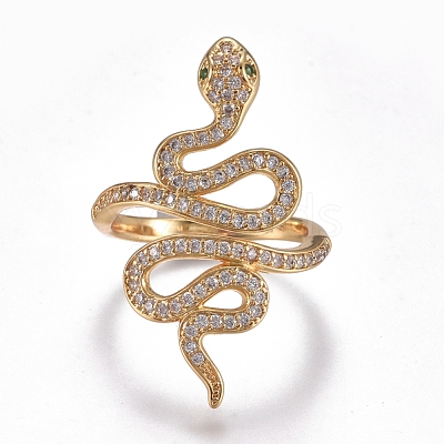 Brass Micro Pave Cubic Zirconia Cuff Rings RJEW-G108-06G-1