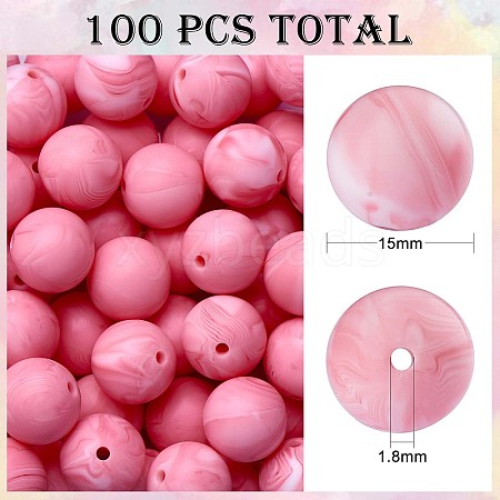 100Pcs Silicone Beads Round Rubber Bead 15MM Loose Spacer Beads for DIY Supplies Jewelry Keychain Making JX464A-1