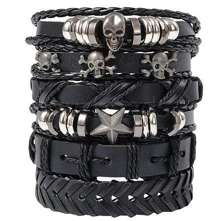 6Pcs 6 Styles PU Imitation Leather Braided Bracelets BJEW-CL0001-52-1