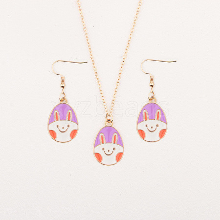 Easter Egg Alloy Enamel Pendant Necklace & Dangle Earrings Sets FS-WG38758-03-1