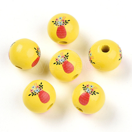 Easter Theme Printed Wood Beads WOOD-T032-22V-1