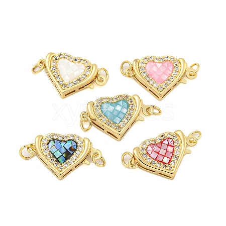 Rack Plating Brass Micro Pave Cubic Zirconia & Shell & Enamel Box Clasps KK-S373-05G-1