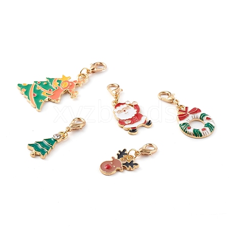 Christmas Theme Light Gold  Alloy Enamel Pendants HJEW-JM00470-1