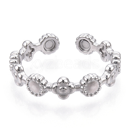 Non-Tarnish 304 Stainless Steel Flower & Flat Round Wrap Open Cuff Ring RJEW-T023-75P-1