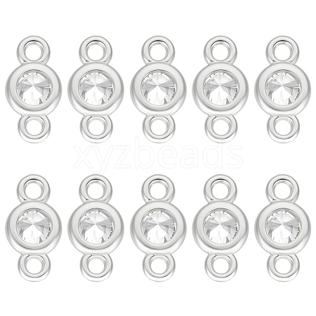 10Pcs 925 Sterling Silver Pave Clear Cubic Zirconia Flat Round Links Connector Charms STER-BC0004-22P-1
