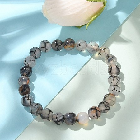 Natural Dragon Veins Agate Beaded Stretch Bracelets BJEW-Q692-02C-1