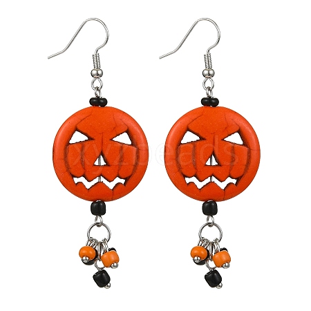 Halloween Pumpkin Alloy Resin Pendants Dangle Earrings EJEW-JE06103-1