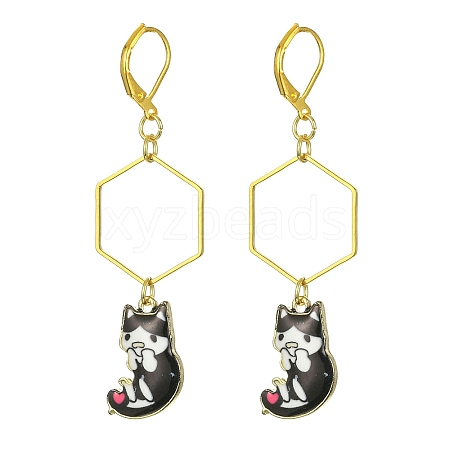 Rack Plating Alloy Cat Dangle Leverback Dangle Earrings EJEW-JE05502-03-1