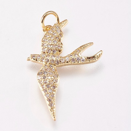 Brass Micro Pave Cubic Zirconia Bird Pendants ZIRC-A009-36G-1