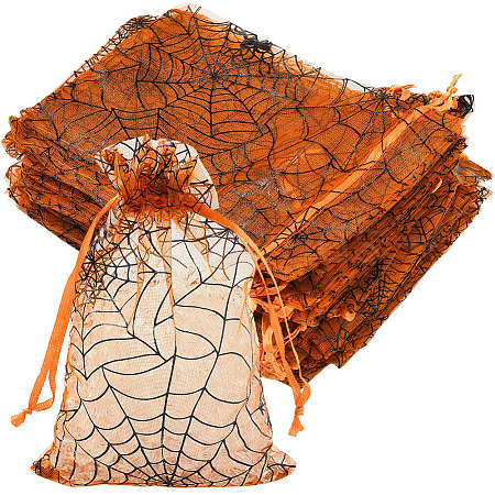 Halloween Theme Spider Printed Organza Drawstring Bags ABAG-WH20021-006C-1