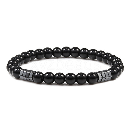 6mm Natural Black Obsidian Round Beaded Stretch Bracelets NA0415-2-1