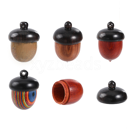 CHGCRAFT 4Pcs 4 Styles Wooden Acorn Box Jewelry Pendants WOOD-CA0001-65-1