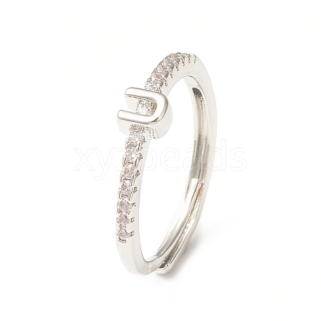 Clear Cubic Zirconia Initial Letter Adjustable Ring RJEW-C052-01P-U-1