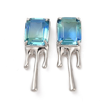 Sky Blue Glass Melting Rectangle Stud Earrings EJEW-P221-39P-1