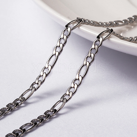 Non-Tarnish 3.28 Feet 304 Stainless Steel Figaro Chains X-CHS-H007-30P-1