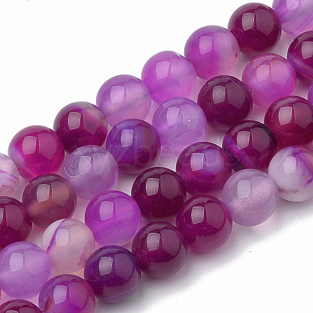 Dyed Natural Striped Agate/Banded Agate Round Bead Strands X-G-R342-4mm-04-1