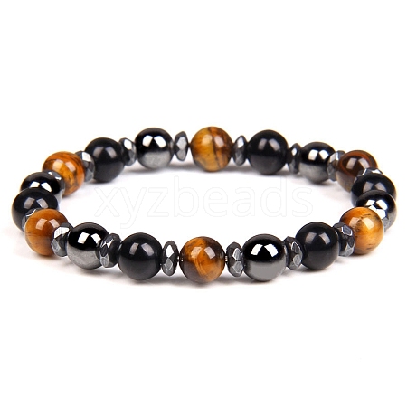 Non-magnetic Synthetic Hematite and Natural Tiger Eye Beaded Stretch Bracelets for Men PW-WG779D8-02-1