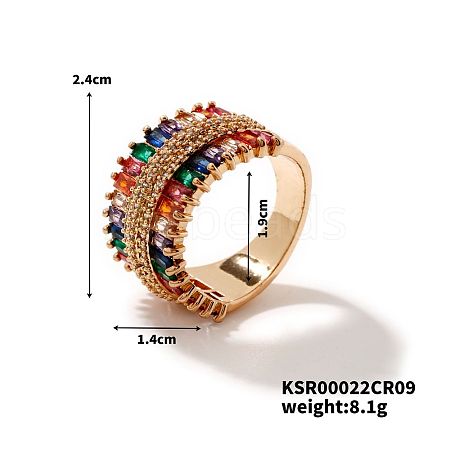 Cute Colorful Sparkling Checkered Triple Layered Brass Rhinestone Ring BC3658-4-1