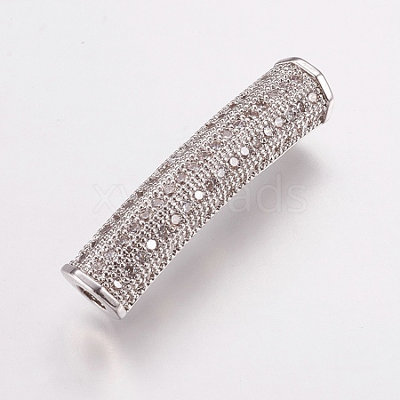 Brass Micro Pave Cubic Zirconia Tube Beads ZIRC-E143-22P-1