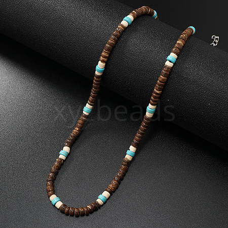 Retro Men's Coconut & Synthetic Turquoise & Shell Heishi Beaded Necklaces OX2630-1-1