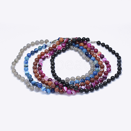 Natural Agate Beaded Necklaces NJEW-K107-03-1
