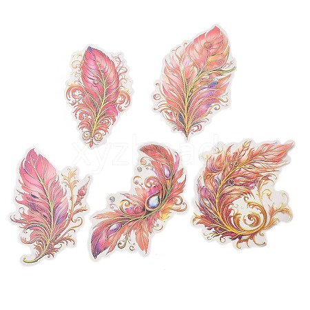 5Pcs 5 Styles Feather Waterproof PET Stickers Sets DIY-B071-03F-1