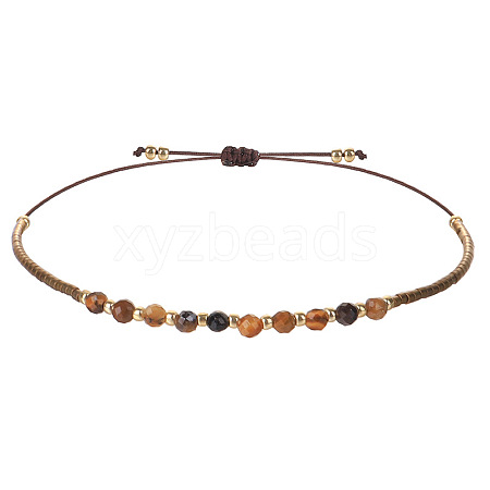 2mm Faceted Natural Tiger Eye Beaded Braided Adjustable Bracelets for Women PF2854-10-1