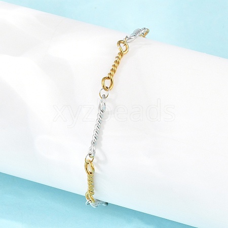 Two-tone 304 Stainless Steel Twisted Rope Link Chain Bracelets for Women BJEW-A160-09GP-1