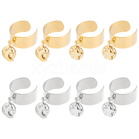 8Pcs 4 Style 304 Stainless Steel Open Cuff Rings Set with Charms RJEW-AB00009-1