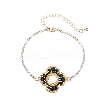 Glass Seed Beaded Flower Link Bracelet with Golden Stainless Steel Chains EZ8902-2-1