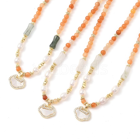 Natural Golden Silk Jade & Natural Quartz & Pearl Beaded Necklaces NJEW-L119-06G-1