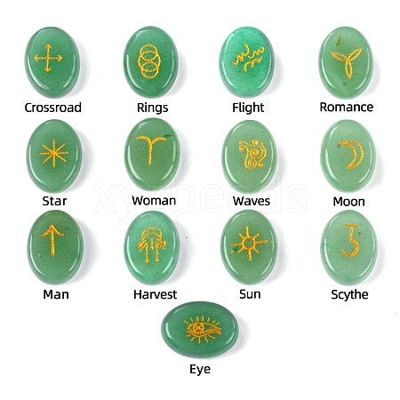 Oval Natural Green Aventurine Rune Stones PW-WG63123-02-1