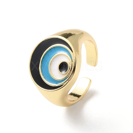 Evil Eye Rack Plating Brass Enamel Cuff Ring for Women RJEW-F143-05G-01-1