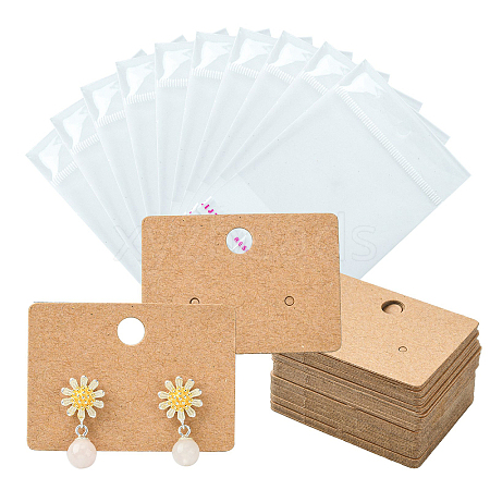 50Pcs Rectangle Kraft Paper Earring Display Card with Hanging Hole CDIS-CJ0001-05-1