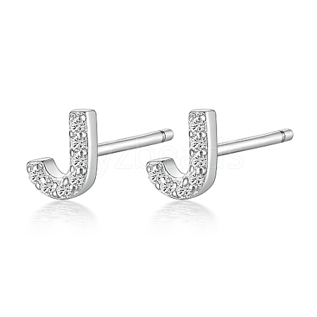 Anti-Tarnish Rhodium Plated 925 Sterling Silver Initial Letter Stud Earrings HI8885-10-1