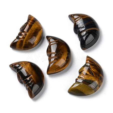 Natural Tiger Eye Carved Healing Moon with Human Face Figurines G-B062-06A-1