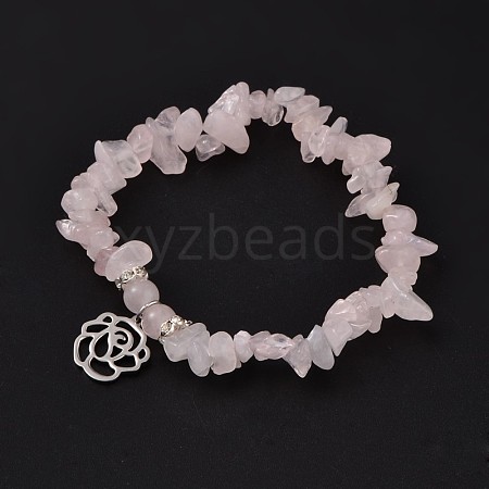 Natural Rose Quartz Beaded Stretch Bracelets BJEW-JB01996-01-1