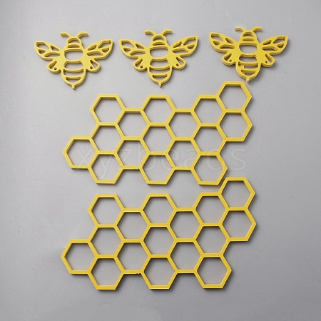 PVC Plastic Farmhouse Honey Bee & Honey Comb Wall Decorations AJEW-WH0347-97A-1