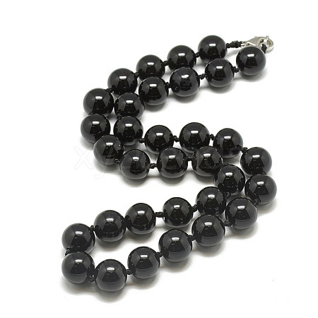 Natural Dyed & Heated Black Agate Beaded Necklaces NJEW-S405-02-1