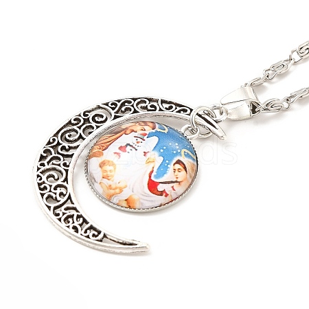 Glass Religion Fairy with Crescent Moon Pendant Necklace NJEW-P270-01D-1