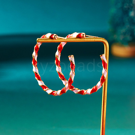Christmas Alloy Enamel Twist C-Shaped Stud Earrings FS-WG4C0CB-07-1