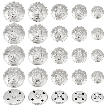 Olycraft 50Pcs 5 Styles 4-Hole Brass Buttons BUTT-OC0001-48P-1