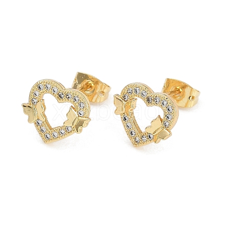 Brass Micro Pave Clear Cubic Zirconia Stud Earrings for Women EJEW-U030-02G-04-1